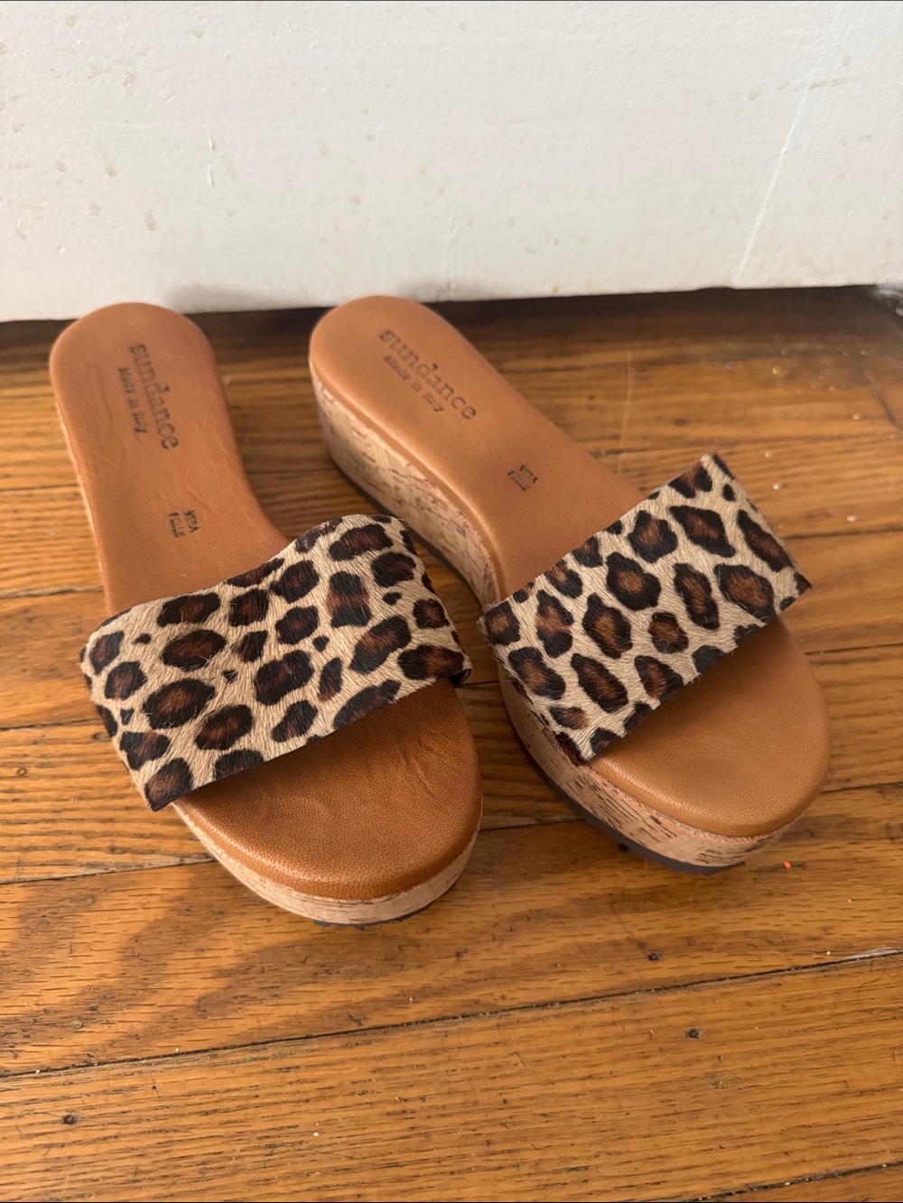 Sundance Leopard Haircalf Slide Sandals - Brown/Tan - Picture 1 of 5